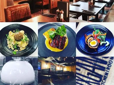 a collage of pictures of plates of food at Oxgang Kitchen Bar & Rooms in Grangemouth