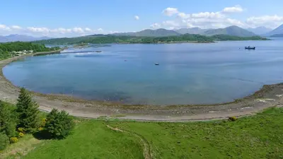 an aerial view of a large body of water at Seabank Lodge in Oban