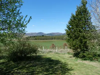 a green field with two trees in a field at Tulchan Lodge in Buchanty