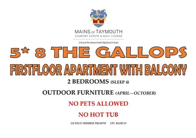 a flyer for the first floor apartment with a logo at Mains of Taymouth Country Estate 5* Gallops Apartments in Kenmore