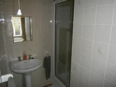 a bathroom with a sink and a shower at Fairview Bed and Breakfast in Airdrie