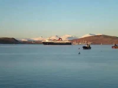 a large ship in a large body of water at Gramarvin B&B in Oban