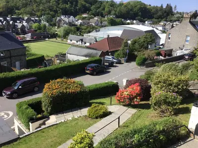 an aerial view of a small town with houses and cars at Gramarvin B&B in Oban