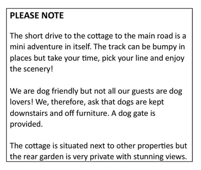 a screenshot of a page of a webpage with a dog at Charming cottage with loch and hill views nr Edinburgh in Cobbinshaw
