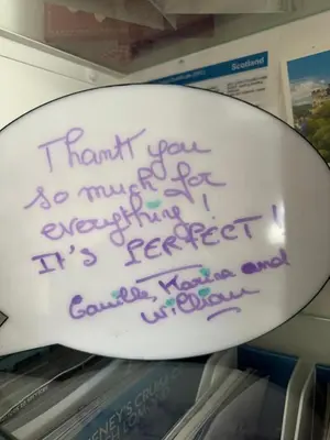 a mirror with a handwritten note on it at Crewe Apartment - Stylish 2 bedroom apt, Garden, Free parking, Edin City in Edinburgh