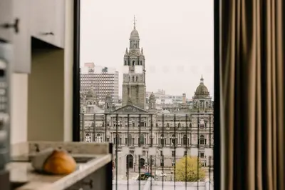 a view of a large building from a window at Native Glasgow in Glasgow