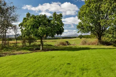 a green field with two trees in the middle at Cardross Holiday Cottages in Arnprior