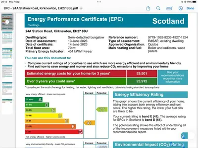 a screenshot of the energy performance certificate website at Highfield Cottage in Kirknewton