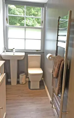 a bathroom with a toilet and a sink and a window at Old Fisherman's Cottage in Rothesay