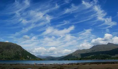people standing on a beach near a body of water at Mountain View in Taynuilt
