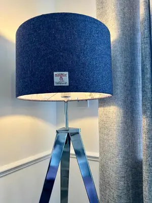 a blue lamp with a blue shade on a table at Central Apartment Linlithgow in Linlithgow