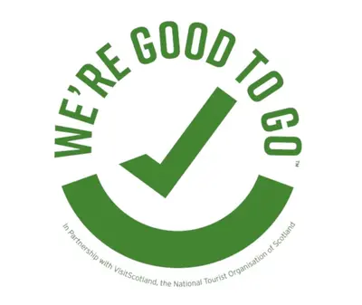 a green c logo with the words are good to go at Violet Bank Apartment West End. in Edinburgh