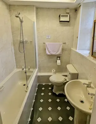 a bathroom with a toilet and a sink and a shower at Eliza House in Edinburgh