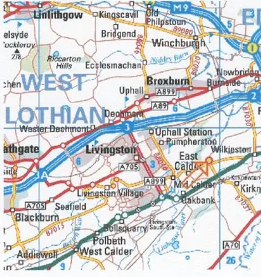a map of west lothian on a map at Ashcroft Farmhouse in East Calder