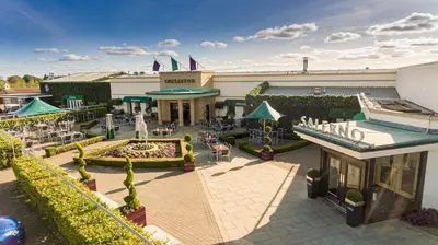 an aerial view of a resort with a patio at Ingliston Country Club Hotel in Bishopton
