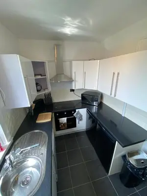 a small kitchen with a sink and a sink at Modern Quiet City Center Airport 2 Bedroom Apartment in Edinburgh