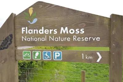 a sign for the flanders moss national nature reserve at Thornhill House - Historic 5 Bedroom 5 Ensuite in Stirling