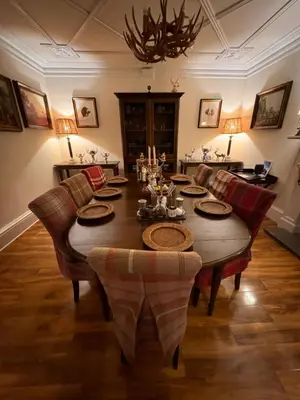 a dining room with a table and chairs at The West Highland Way Campsite & Campervan Accommodation in Milngavie