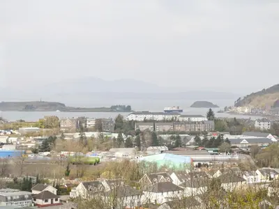 a view of a town with a body of water at Sealladh Alainn in Oban
