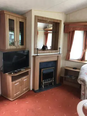 a living room with a fireplace and a television at Bermuda 29 in Dunoon