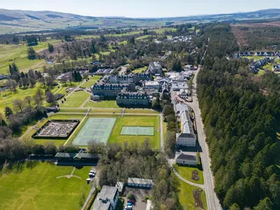 an aerial view of a city with a park at Gleneagles Apartment - Guthrie Court Gleneagles in Auchterarder