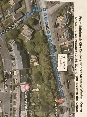 a map of a street with blue dots at Anna apartment in Edinburgh