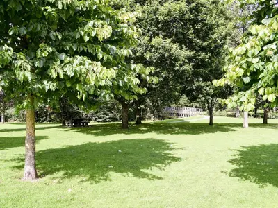 a park with green grass and trees and benches at Tree Tops in Crieff