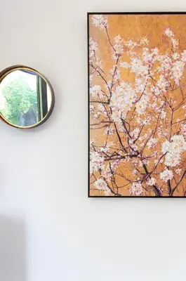 a framed painting of a tree with flowers at Castle View Luxury 1 Bed Apartment in Edinburgh