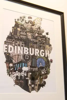 a framed picture of a city with the word edinburgh at Grassmarket Jewel in Edinburgh