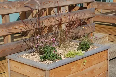 a wooden box with some plants in it at Woodland Pine Lodge in Killin