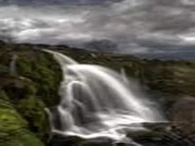 a painting of a waterfall on the side of a mountain at Rockfoot B&B in Fintry