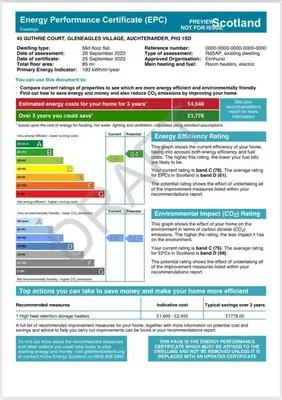 a screenshot of a screenshot of a document with the emergency performance certificate questionnaire at 45 Guthrie Court, Fantastic top floor apartment next to Gleneagles in Auchterarder