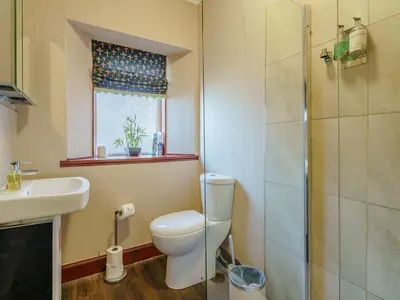 a bathroom with a toilet and a sink and a shower at The Old Nunnery - Uk7122 in Skelmorlie