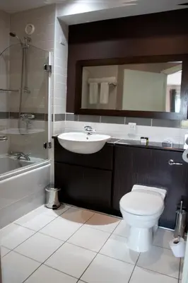 a bathroom with a toilet and a sink and a shower at The Boat House in Kilsyth
