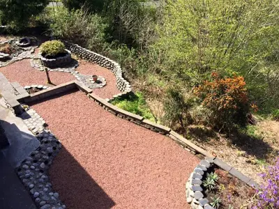 an overhead view of a garden with rocks and plants at Elderslie Guest House in Oban
