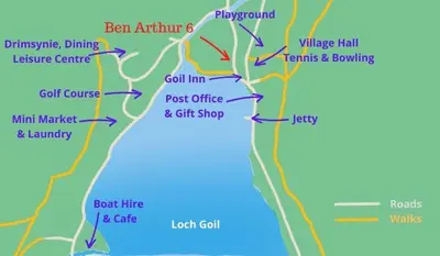 a map of the shoreline of a beach at Ben Arthur Place 6 - Sleep 6 in Lochgoilhead