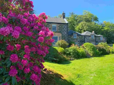 a house with pink flowers in the yard at The Manor House in Oban