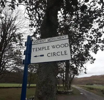 a sign that reads temple wood circle on a tree at THE BOTHY SUITE BY TEMPLE WOOD in Lochgilphead