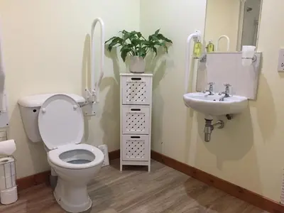 a bathroom with a toilet and a sink at Corran Bunkhouse in Onich