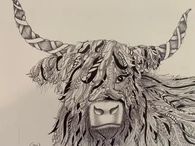 a drawing of a cow with horns on its head at Stockbridge Two Bedroom Apartment in Edinburgh