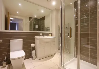 a bathroom with a toilet and a shower and a sink at The Shandwick Place Residence No 2 in Edinburgh