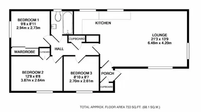 a black and white floor plan of a house at Portnellan in Crianlarich