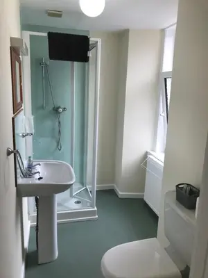 a bathroom with a shower and a sink and a toilet at DunMoore Guesthouse in Oban