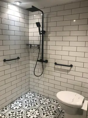 a bathroom with a toilet and a shower at The Stables near Glasgow in Balmore