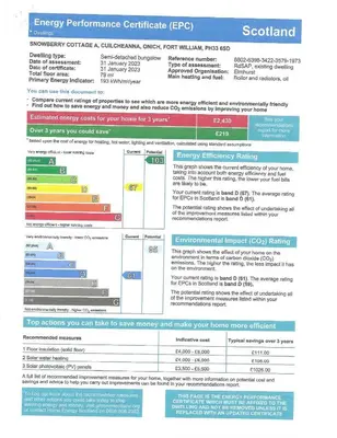 a screenshot of a document with the emergency performance certificates fpo at Snowberry Cottages No1 in Onich