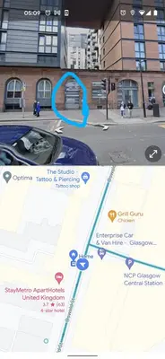 two different views of a street with a building at Oswald Apartment - Glasgow City Centre in Glasgow