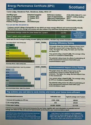 a screenshot of the emergency performance certificate efrez at Corrie Lodge, Glendevon in Glendevon