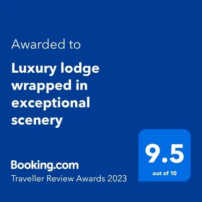 a screenshot of a cell phone with the text awarded to luxury lodge wrapped in agricultural at Milton Bay Luxury lodge wrapped in exceptional scenery in Morenish