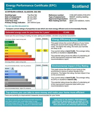 a screenshot of the energy performance certificate evp website at Bella House - 3 bed house in Glasgow in Glasgow