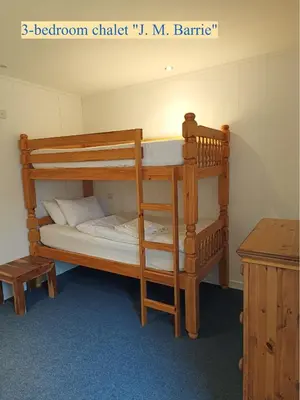 a bunk bed in a room with a bunk ladder at Airdeny Chalets in Taynuilt
